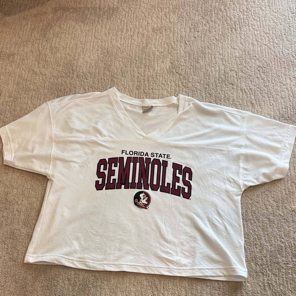 Chicka-d White Mesh V-Neck Tee with FSU Team Graphic